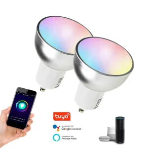 GU10 WiFi LED Bulb, Compatible with Mobile Apps and Smart Speaker Voice Control, 5W Smart RGB Color-Changing LED Bulb