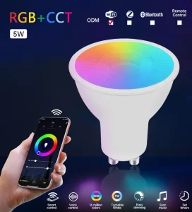 GU10 Wi-Fi Smart LED Spotlight Bulb, 6W RGBW Color-Changing, AC-Compatible, Alexa and Google Home Compatible, Remote Control and Switch Mode