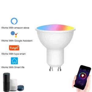 Smart Wireless RGB Dimmable Color LED GU10 Bulb with App, Remote Control, and Alexa Support for Home Use