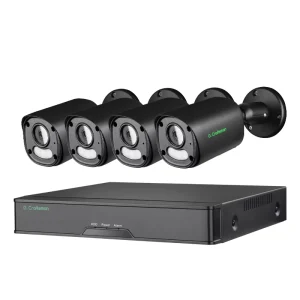 GX-YUFD-M6S-K4-B Full HD 6MP High Resolution IP POE Security Camera System with Two-way Audio Alarm Lights