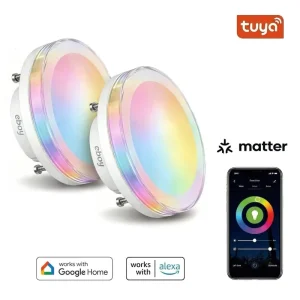 GX53 RGBCW 7W 550 lm Tuya Matter LED Light Bulb, App-Controlled, Dimmable, Compatible with Alexa and Google, Smart Home Lighting