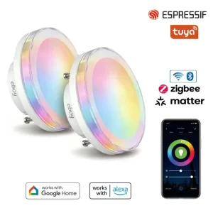 GX53 WiFi Zigbee Smart LED Bulb RGBCW Dimmable AC 7W 550 lm Disc Light for Kitchen Cabinets, Compatible with Alexa and Google Home