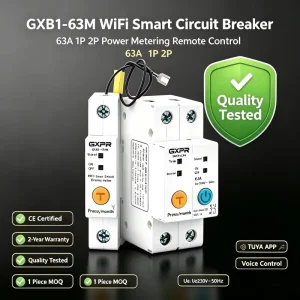 GXB1 63M WiFi Smart Breaker 63A 1P 2P with Power Metering TUYA APP Remote Voice Control Automatic Circuit Breaker