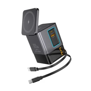 GaN 6 In 1 Power Combo Magnetic Wireless Desktop Charger Adapter Fast Phone Charging Station With Retractable Cable