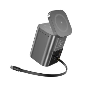 GaN 90W 6-in-1 Foldable Magnetic Wireless Charger with USB-C and USB-A Ports and PD 65W Retractable Charging Cable