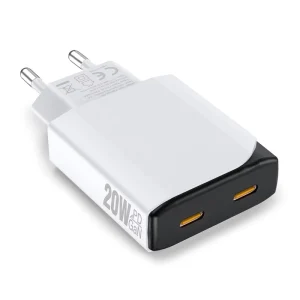 GaN PD 20W Fast Charging Ultra Thin Dual Type C Wall Charger with EU Plug PPS for iPhone & Samsung