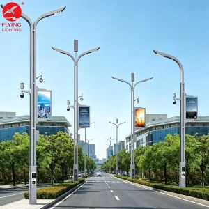 Galvanized Steel Dual Arm Smart Pole Street Lighting Mobile Phone Wireless Charging Waterproof Customized Light Pole Smart City