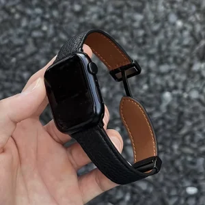 Genuine Leather Watch Strap for Watches Series 1-11 Ultra SE Lychee Grain Wrist Band for Watches 38-49mm