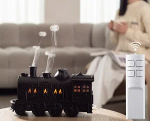 Gift Customized New Smart Fragrance Diffuser Essential Oil Diffuser Unique Train 7 Colors Flame Ultrasonic Aroma Diffuser