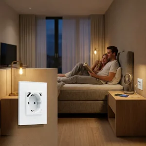 Glass European PD20W Quick Charger 16A WiFi Zigbee Smart Socket with USB C Port Black Power Outlet
