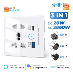 Glomarket Smart Home Tuya Wifi Socket With Usb Type C Fast Charge Universal Zigbee Power Wall Plugs Socket