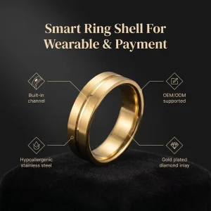 Gold Plated Steel Smart Ring Outer Shell for Inlay Matt Surface Shiny Center Grooves DIY NFC 213 Chip Key