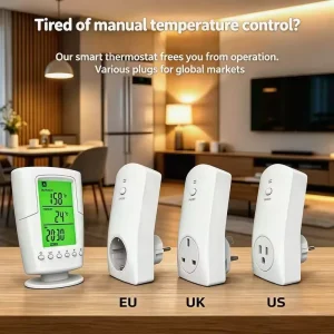 Green Backlight LCD Smart Wireless RF Automatic Heating Thermostat with Auto Mode Switch and Energy Saving