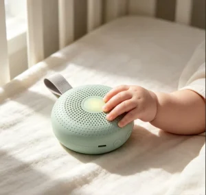 Green Sound Therapy Baby Soother Smart Cry Response Speaker with Auto Play Rechargeable Nursery Calmer White Noise Machine