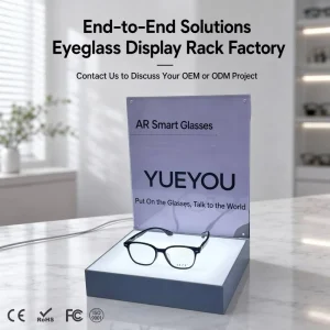 Grey LED Illuminated Acrylic AR Smart Glasses Display Stand Detachable Custom Printed Graphic Backdrop Lighted Counter Rack