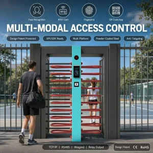 Gym Outdoor Full Height Turnstile Gate 304SS Anti Tailgating IP65 Biometric Multi Factor QR Code 2 Way Operation Construction