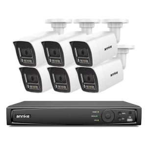 HD 6Pcs 12MP Bullet Camera System Smart Motion Detection Night Vision IR & White Light NVR Kit for Outdoor Security CCTV