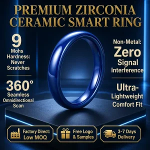 HFR679 9 Mohs Hardness Zirconia Ceramic Smart NFC Ring 5mm Waterproof Blue Zinc Plated Nautical 360 Scan 1pc Glossy Design