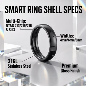 HFR823 316L Stainless Steel Vintage Eternity Band Ring Blanks for Inlay Gloss Black 0.3mm Precision Cut for DIY NFC Smart
