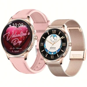 HK38 Feminine Smartwatch 1.19″ Slim TFT Display AI Voice Assistant Fitness & Sleep Tracker IP67 Waterproof Silica Gel Band