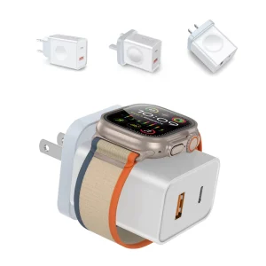 HNT OEM UK US EU GaN 20W 1A1C PD Fast Wall Charger Compatible with Fireproof for Watch Apple with Magnetic Wireless