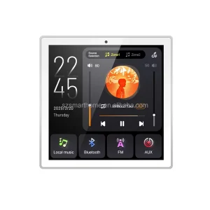 HUAXUYUN 4 Inch Touch Screen Smart Home Control Panel with Music 2 Zones Independent Play TF Card USB AUX Radio