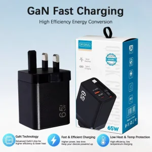 HWD 65W Fast Charging Universal USB C Charger with Built in Cable Portable Wall Adapter for Laptop Smartphone PD3.0 UK Plug