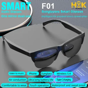 HYK F01 Smart Glasses with for Music & Phone Calls Built in Speaker IPX4 Waterproof Type C Charging App Control