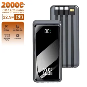 HYTO 20000mAh 22.5W Fast Charging Power Bank Built in 4 Cables Smart Digital Display Portable External Charger
