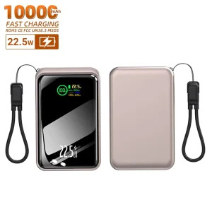 HYTO New Portable 22.5W PD20W Fast Charging 10000mAh Power Bank Built in Type C Lighting Cables TFT Smart Digital Display