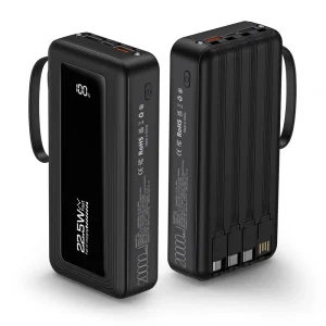 HYTO Portable Charger with Built in Cables Slim 20000mAh Fast Charging 22.5W Power Bank USB C LED Display Battery Pack 6 Outputs
