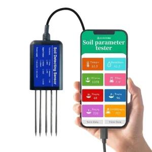 Handheld Portable 8 in 1 Integrated Soil Analyzer Smart Phone Link NPK pH Temperature Detector for Lab Garden Lawn Care