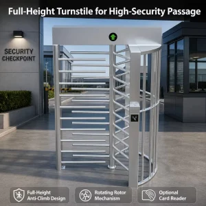 Heavy Duty Stainless Steel Full Height Rotary Turnstile with Optional Access Control Integration at Data Center Lobby