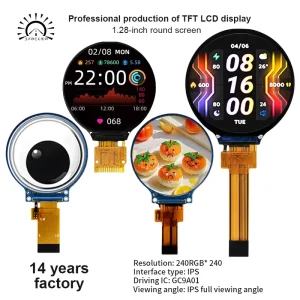 High Brightness 1.28 Inch Round IPS TFT LCD Module 240RGBx240 4Wire SPI Interface 12Pin FPC for Industrial Wearable Smart Watch