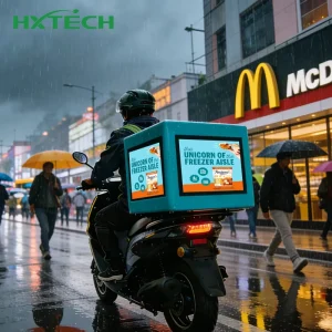 High Brightness IP65 Rated Three Sides LED Delivery Box Takeout Digital Smart Motorbike Advertising LED Box