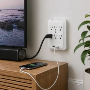 High Capacity 6 Outlet Wall Power Tap Cordless Multi Socket Wall Tap with Dual USB for Smart Device Daily Charging Demand