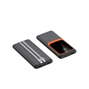 High Capacity Electronics Gifts Powerbank 10000mah Large Window Built-in Cable Quick Charging Lanyard Powerbank