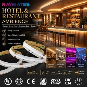 High Density RGBW 3000K COB LED Strip Light 24V 12mm FPCB Flexible Ribbon No Spot for Indoor Decoration Display Cabinet