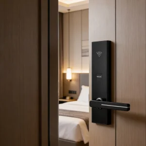 High Quality Ic Card Black Cerradura Inteligente Key Smart Hotel Wood Door Safety Handle Lock System