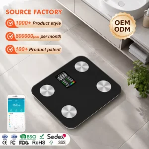 High Quality Indoor Home Smart Glass Top VA Screen Color Display Electronic Digital Body Weighing Scale with Blue Tooth Function