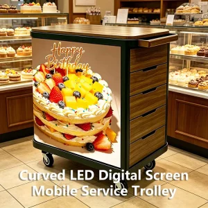 High Quality Steel Frame LED Service Trolley Indoor Movable LED Cart for Cafes Bakeries Dessert Shops