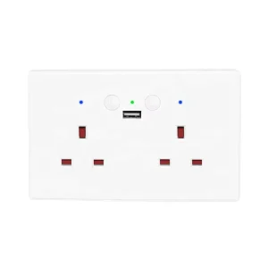 High Quality UK Smart Wifi 2 Gang White Double Socket with Single USB Push Button and Timer 240V 13A Electric Power