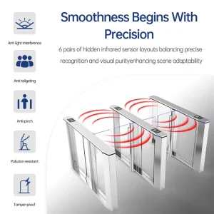 High Security & Fast Opening <0.5s QR Code+Card Reading SUS304 Swing Turnstile for Office Building Access Control