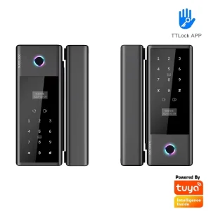 High Security Palm Vein & Fingerprint Glass Door Lock with Mechanical Key Automatic Electronic Smart Door Lock for Double Glass