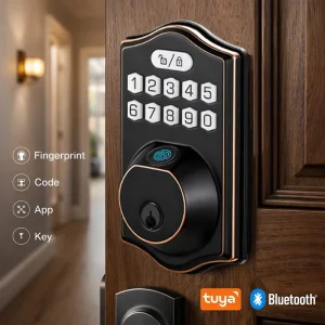 High Security Smart Lock American Standard Deadbolt Tuya WiFi Password Fingerprint Door Lock for Wooden Door