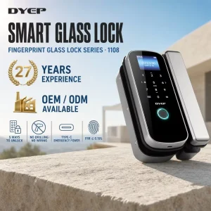High Style Office Glass Door Fingerprint Lock Commercial Grade Fingerprint Code Card Access No Drill Smart Lock