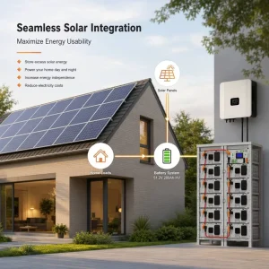 High Voltage 51.2V 280Ah Solar Energy Storage Battery Deep Cycle LiFePO4 Lithium 8000+ Cycles Smart BMS Home Power ESS