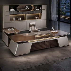 High end Light Luxury Minimalist Modern Adjustable Executive Office Desk With Wood Texture For Commercial Use In Office Building