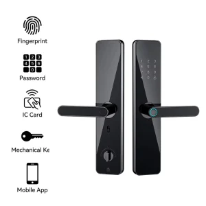 Home Electronic Wifi Digital Password Tuya Smart Fingerprint Key Card Black Smart Door Handle Lock