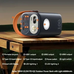 Home Emergency Power Station 60000mAh Backup Battery Digital Display 5 Output Power Bank USB C Fast Charging 100W Power Bank